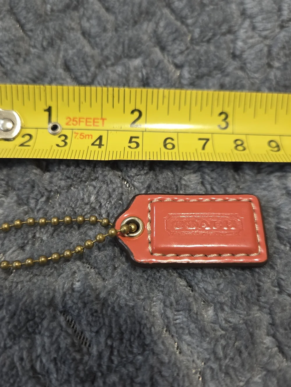 Coach Orange Coral Leather Hangtag And Brass Chain
